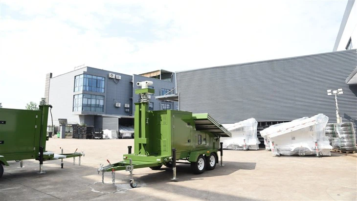 Mobile Solar Surveillance Trailer With CCTV Systems For Military