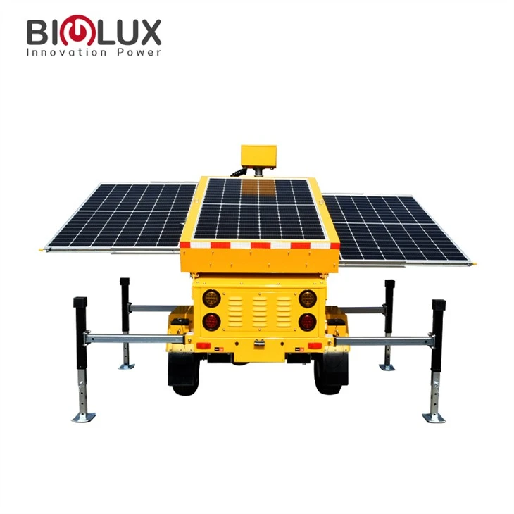 Yellow Mobile Solar Surveillance Tower Nrog CCTV Systems